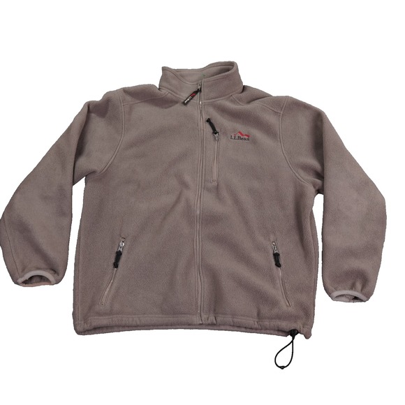 VTG ll‎ Bean Fleece Jacket Mens Large Taupe Sunrise Over Katahdin Logo USA Made